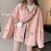 送小熊韩版纯色港风外套女学生秋季新款复古宽松百搭夹克工装上衣 商品缩略图0
