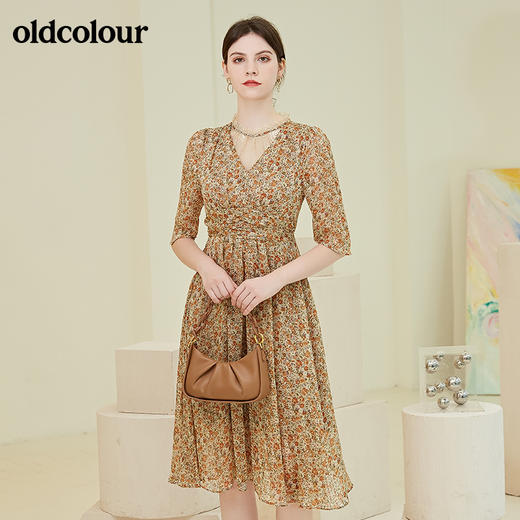 oldcolour春秋季商场同款时尚碎花气质连衣裙N31102105 商品图0