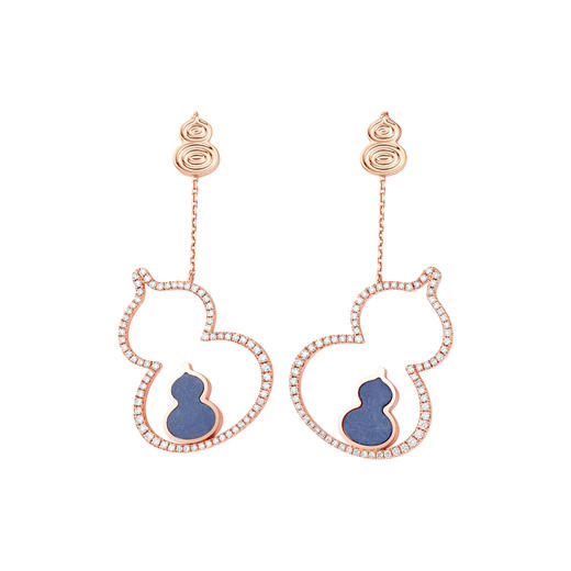 ［东方幸趣］18K玫瑰金青金石镶钻耳饰#岱川 商品图0