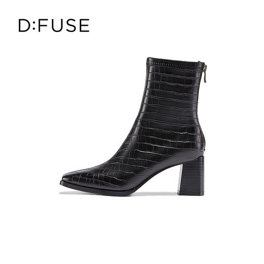 DFuse迪芙斯秋季新款方头鳄鱼纹粗跟短靴女DF24116048 商品图5