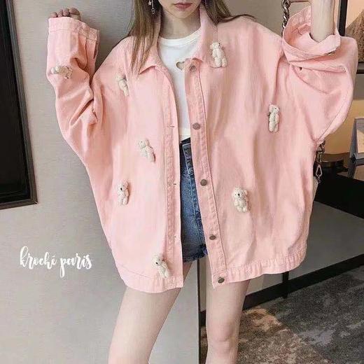 送小熊韩版纯色港风外套女学生秋季新款复古宽松百搭夹克工装上衣 商品图1