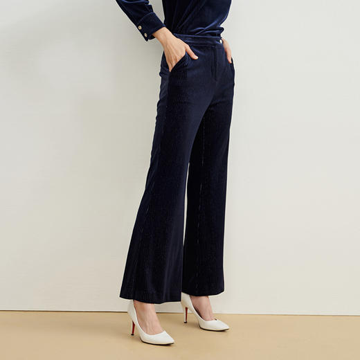 EITIE爱特爱冬季新款时尚通勤复古洋气高腰喇叭长裤女裤6705409 商品图9