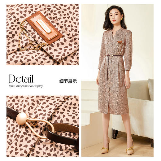 乔万尼春新款复古桃心印花小V领同情修身连衣裙EF3E868 商品图2