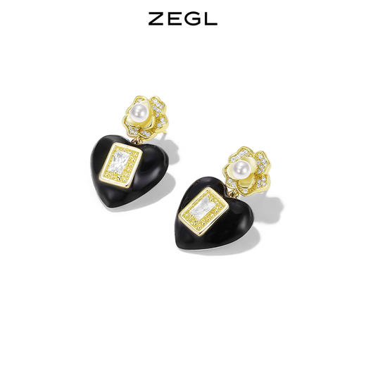 ZEGL设计师山茶花系列黑色爱心小香风耳环女银针复古耳钉夏季耳饰 商品图4