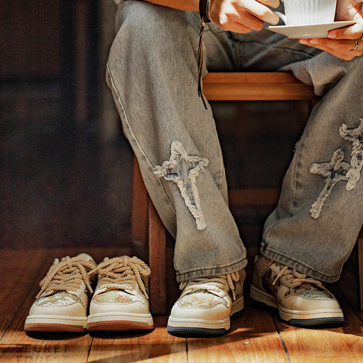 MRA  秘密森林情侣提花板鞋男鞋秋季2022新款小众复古厚底运动休闲鞋潮 商品图4