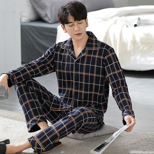 【男士睡衣】-秋冬季翻领开衫简约休闲宽松加大码可外穿家居服 商品图2
