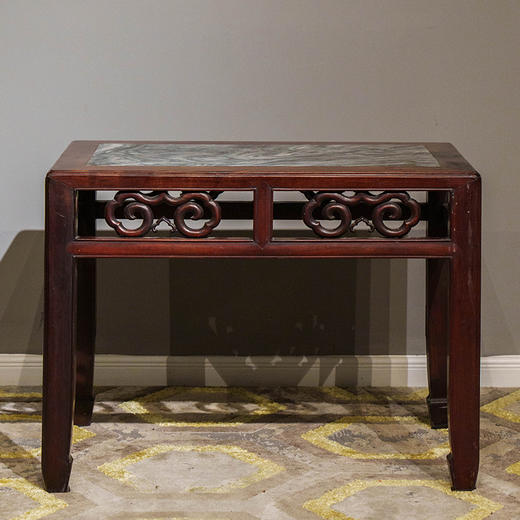 清 红木镶云石云纹卡子花四面平茶桌 商品图0