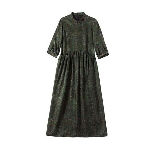 仿香云纱真丝高档连衣裙秋装女新款洋气旗袍桑蚕丝绿色裙子长裙过膝DP901 商品图5