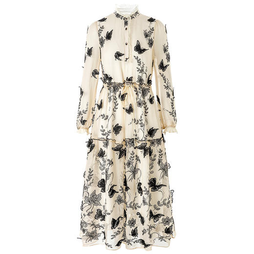 优雅通勤，蝴蝶刺绣真丝长袖连衣裙SM-82298701 商品图4