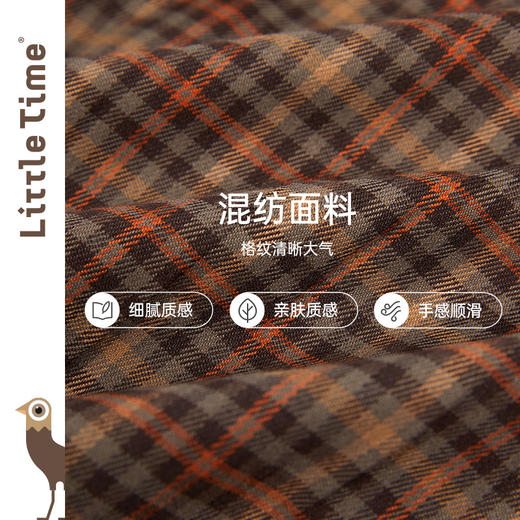 littletime女童复古森系连衣裙套装2022女大童文艺格子开衫两件套 商品图3