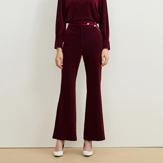 EITIE爱特爱冬季新款时尚通勤复古洋气高腰喇叭长裤女裤6705409 商品图4