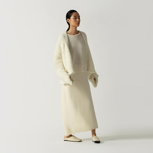 322工房茧型裙型羊绒混纺针织半身裙女2022新款中长款高腰A字裙子 商品图1