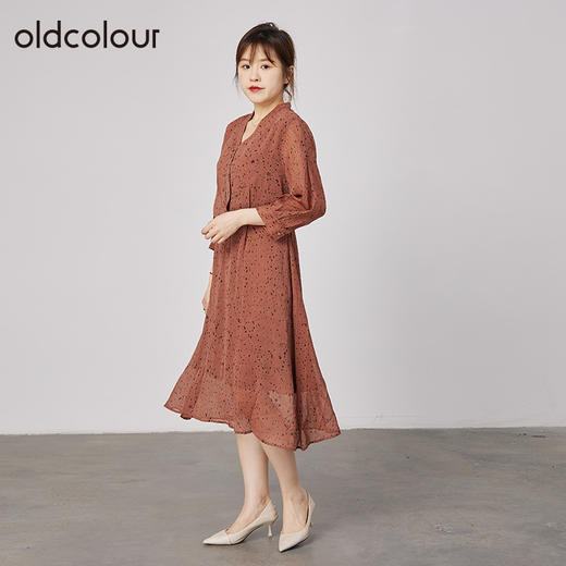 oldcolour2021秋季商场同款V领高腰显瘦大方碎花连衣裙N31103110 商品图2