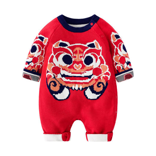 【可爱新年装 国风小萌宝】巴布雨中国风童装纯棉虎头大红色婴儿连体衣秋冬款A类新生儿衣服 商品图4