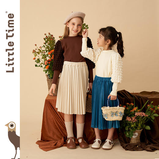littletime女童半身百褶裙春秋2022新款洋气百搭长裙女孩外穿裙子 商品图1