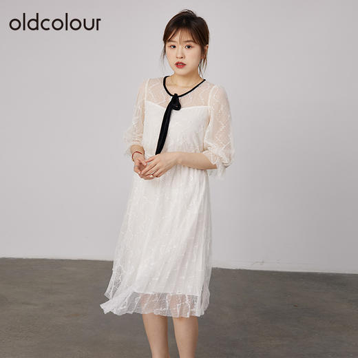 oldcolour2021秋季商场同款温柔花边法式镂空连衣裙N31102130 商品图0