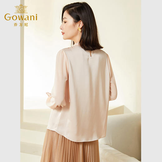 乔万尼春新款纯色套头衫法式优雅高级感圆领衬衫EF3C877 商品图4