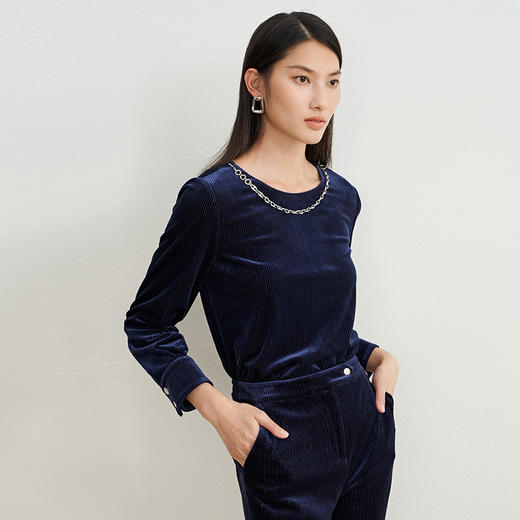 EITIE爱特爱秋季新款修身显瘦纯色上衣女6713409 商品图3