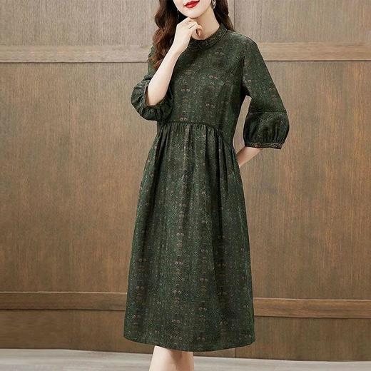 仿香云纱真丝高档连衣裙秋装女新款洋气旗袍桑蚕丝绿色裙子长裙过膝DP901 商品图1