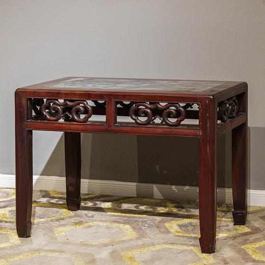 清 红木镶云石云纹卡子花四面平茶桌 商品图4