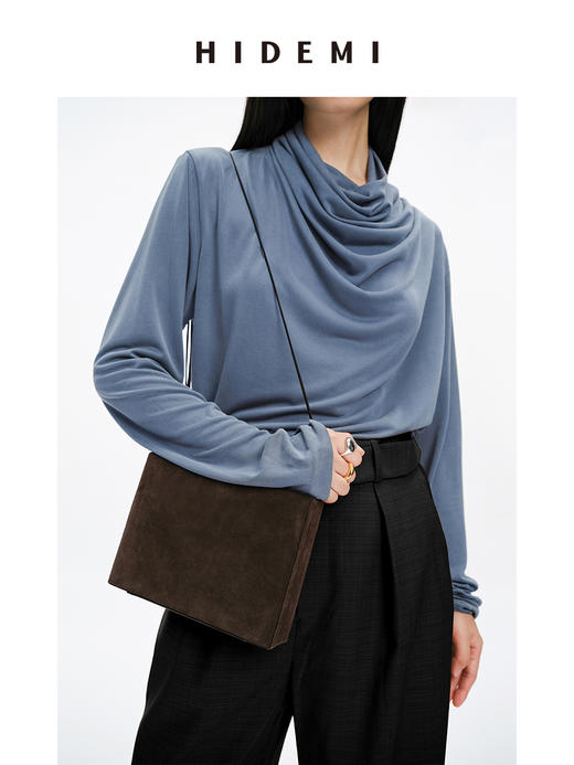 HIDEMI 亲肤柔润感涟漪堆堆领针织上衣 米色/藕粉色/灰蓝色 商品图7