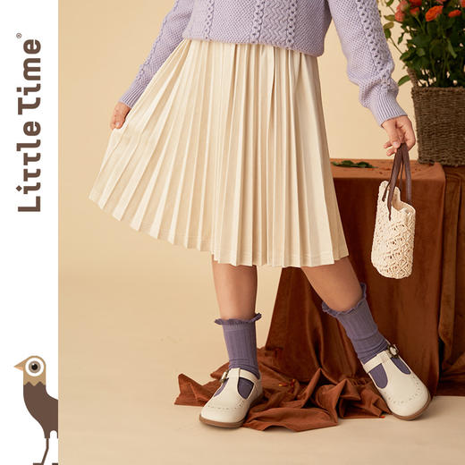 littletime女童半身百褶裙春秋2022新款洋气百搭长裙女孩外穿裙子 商品图3