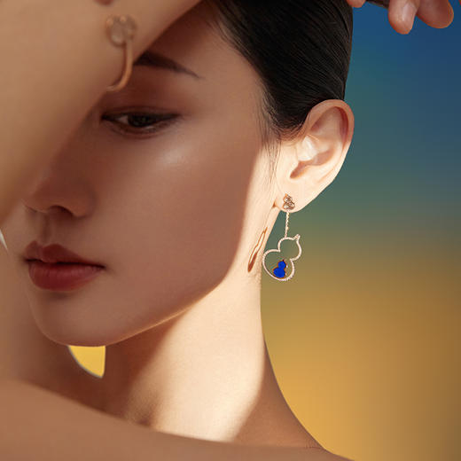［东方幸趣］18K玫瑰金青金石镶钻耳饰#岱川 商品图2