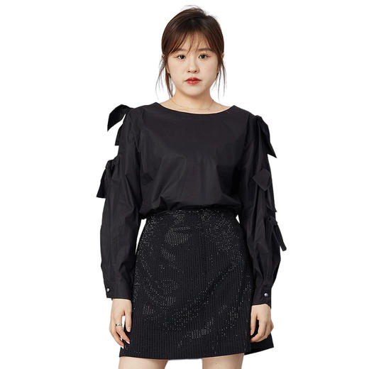 oldcolour2021秋商场同款设计感小众气质别致黑色衬衫女N32013258 商品图4
