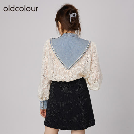 oldcolour2021秋商场同款牛仔领拼接蕾丝洋气时尚衬衫女N32013263 商品图2