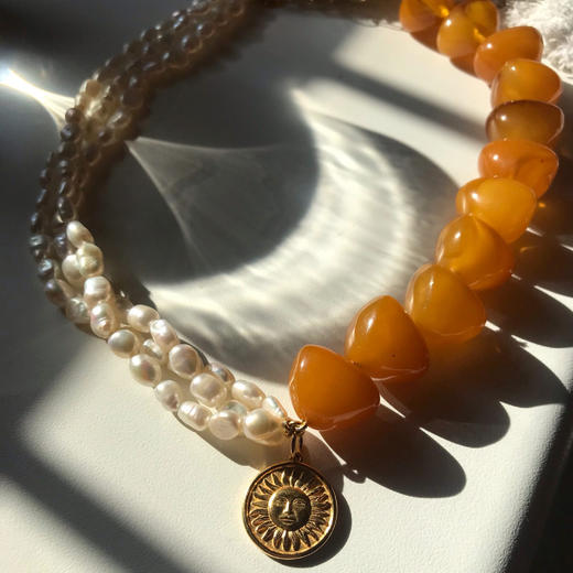 订购7周到｜Barbóra-Reflections-太阳金币 琥珀石 珍珠 项链［希腊设计师] 商品图2