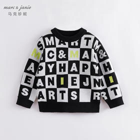 马克珍妮男童黑白格针织衫 宽松套头毛衣221506
