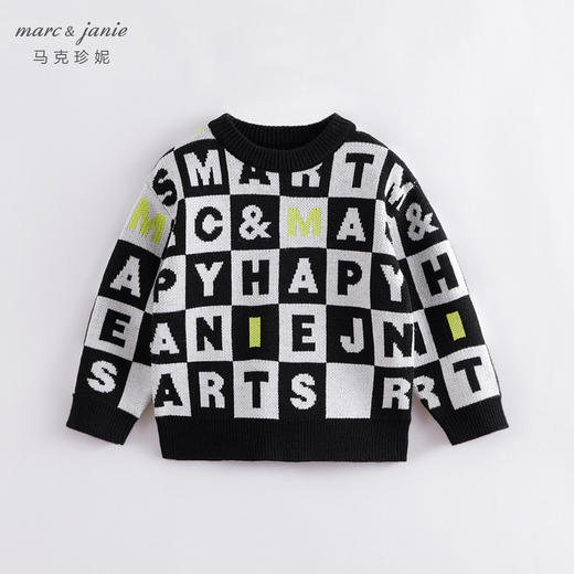 马克珍妮男童黑白格针织衫 宽松套头毛衣221506 商品图0