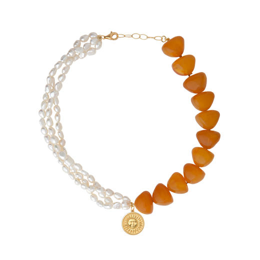 订购7周到｜Barbóra-Reflections-太阳金币 琥珀石 珍珠 项链［希腊设计师] 商品图1