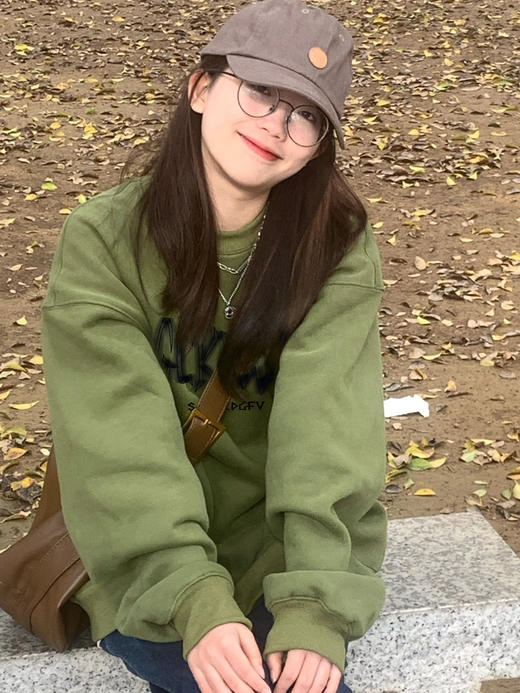 黛唯梵oversize落肩圆领卫衣女秋季2022年新款百搭宽松长袖套头上衣ins 商品图3