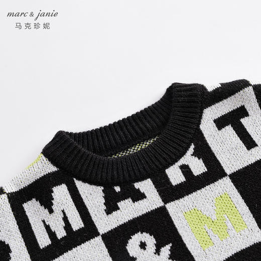 马克珍妮男童黑白格针织衫 宽松套头毛衣221506 商品图2