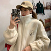黛唯梵秋冬仿羊羔绒立领外套宽松女小熊刺绣棒球服女装 商品缩略图0