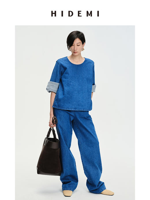 HIDEMI “重塑单宁”可再生环保牛仔系列圆领廓形上衣 商品图7