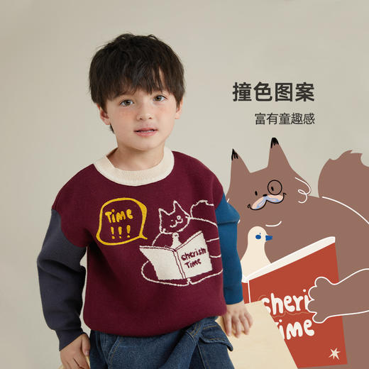 圆领拼接袖卡通提花毛衣PQMY2211 商品图2