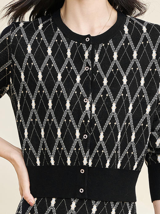 剩L 米思阳2024秋季新款精致优雅气质套装菱形图案上衣半裙两件套3104 商品图4