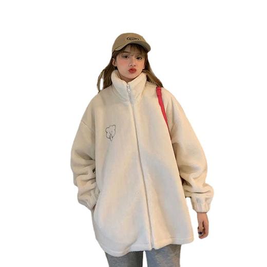 黛唯梵秋冬仿羊羔绒立领外套宽松女小熊刺绣棒球服女装 商品图4