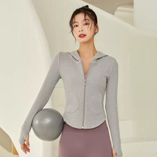 跃牌【瑜见伽人系列】爆款春秋大可爱瑜伽健身休闲连帽外套YJ50013 商品图1