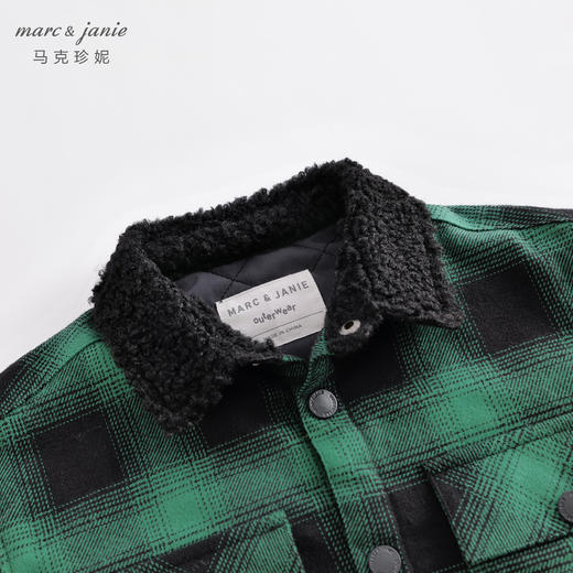 马克珍妮秋装新款 男童仿羊羔绒翻领格纹衬衫 儿童外套221306 商品图4