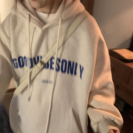 黛唯梵鱼鳞棉灰色连帽卫衣女ins潮秋冬薄款宽松字母印花外套女新款 商品图0