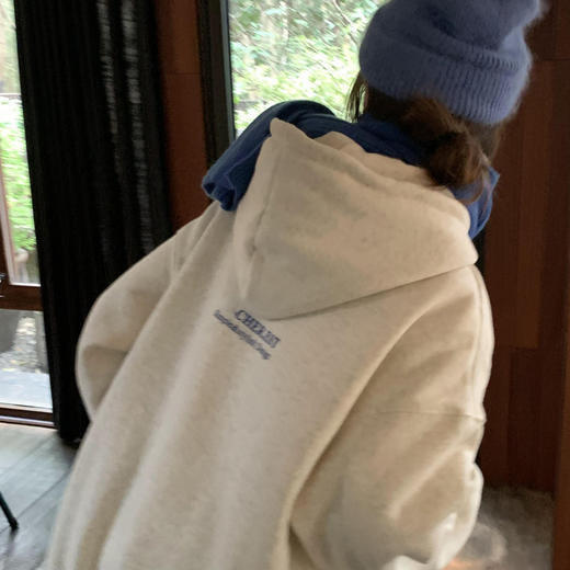 黛唯梵鱼鳞棉灰色连帽卫衣女ins潮秋冬薄款宽松字母印花外套女新款 商品图1