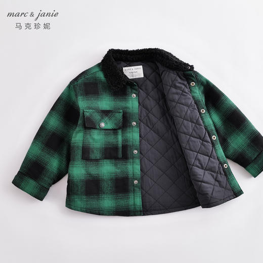 马克珍妮秋装新款 男童仿羊羔绒翻领格纹衬衫 儿童外套221306 商品图3