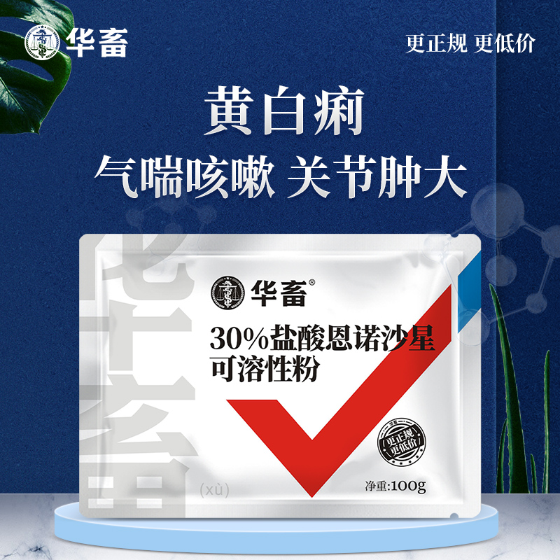 华畜30%盐酸恩诺沙星可溶性粉 气喘咳嗽 关节肿大 进口溶剂 吸收更好 细菌性疾病 支原体感染