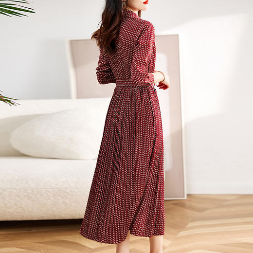 秋冬新款，长袖衬衫领松紧腰长款波点百褶裙学院风连衣裙HR-SYY2017A 商品图2