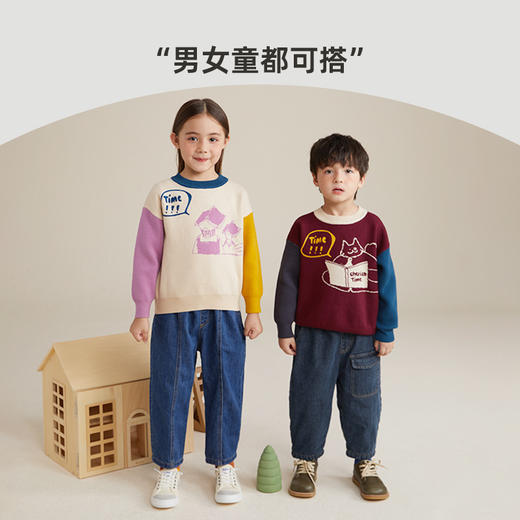 圆领拼接袖卡通提花毛衣PQMY2211 商品图1