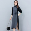 秋季通勤，中长款长袖高领拼接显瘦减龄连衣裙HR-HYGG8605 商品缩略图4