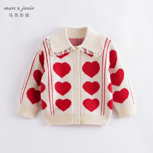 【柔蓝绒】马克珍妮冬款女童爱心提花毛衣 儿童针织开衫221386 商品图1